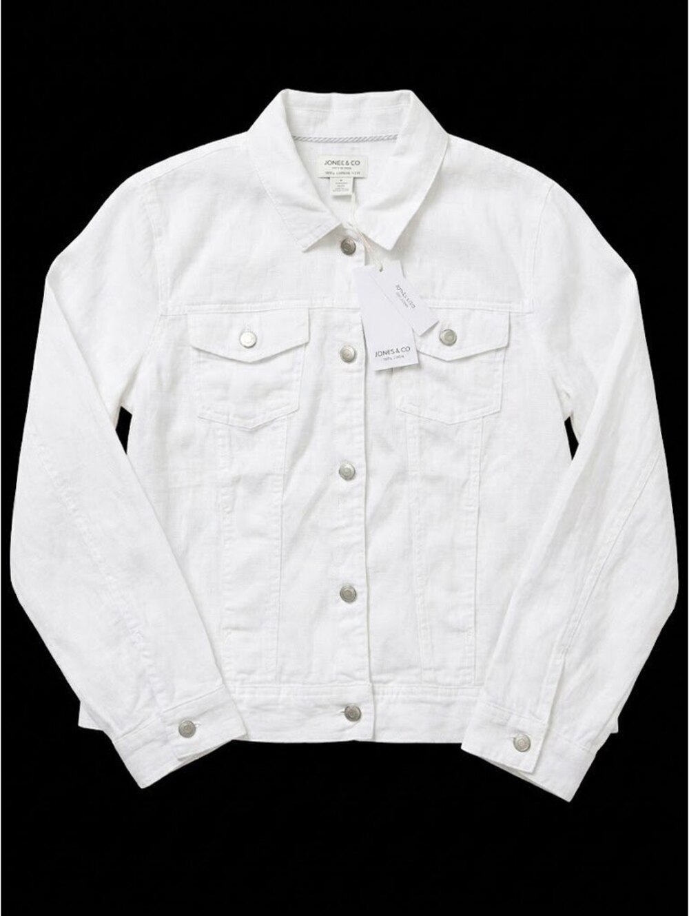 NWT Jones & Co Jones New York Women’s L White 100% Linen Trucker Jacket